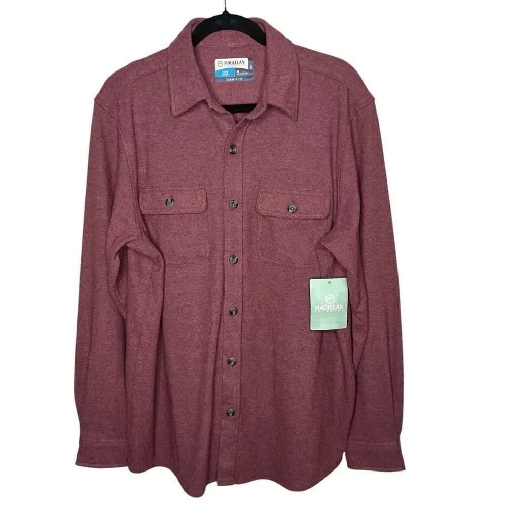 New! Magellan Fish Gear Campfire Knit Shacket Burgundy Red Button Up Men’s Sz M